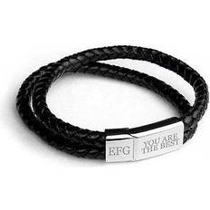 Men's Personalised Dual Leather Woven Bracelet - Silver/Black