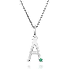 Oro Blanco Collares Gemondo Initial A Letter Charm Necklace - Silver/Emerald