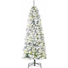 Christmas Trees Homcom Prelit Artificial Snow Flocked with Warm LED Green&White Christmas Tree 180cm