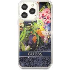 Guess iPhone 13 Pro Cover Liquid Glitter Flower Pattern Blå