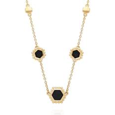 Onyx Necklaces Gemondo Onyx Flat Slice Hex Chain Necklace in Plated Sterling