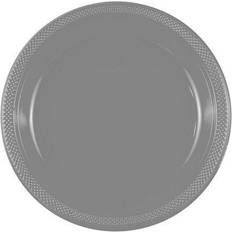 Jam Paper Round Plastic Party Plates Silver 20/Pack Large 10.25