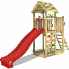 Wickey Wooden climbing frame JoyFlyer with red slide, Garden playhouse with sandpit, climbing ladder & playaccessories