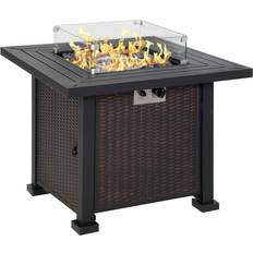 Fire Pits & Fire Baskets OutSunny Outdoor Propane Gas Fire Pit Table With Wind Screen & Glass Beads Black