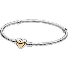 Pandora Domed Heart Clasp Snake Chain Bracelet - Silver/Gold