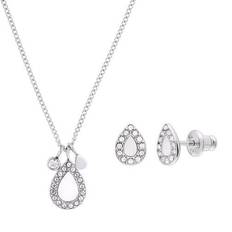 Mothers Day Pendant Necklace and Earrings Set - Silver/Mother-of-Pearl/Transparent