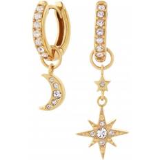 Celestial Moon & North Star Huggie Hoops - Gold/Transparent