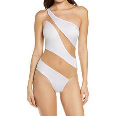 Norma Kamali Mesh Insert One-Shoulder One-Piece Swimsuit