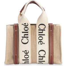 Chloé Handväskor Chloé Woody Mini Linen Tote Bag - White/Brown