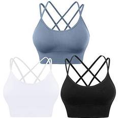 Evercute Cross Back Sport Bra 3 Pack - Black/White/Blue