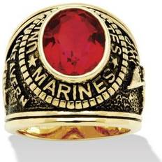 Ruby Rings Men Oval-Cut Simulated Ruby Marines Ring TCW in Antiqued Gold-Plated