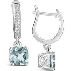 Macy's Drop Earrings - Silver/Aquamarine/Diamonds