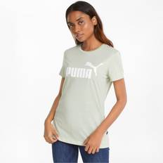 Puma Essentials Logo Heather Women's T-Shirt, Spring Moss Heather, Medium, Clothing