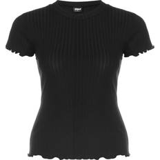 Urban Classics Ladies Short Rib Black T-Shirt - Noir