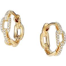 David Yurman Stax Chain Link Huggie Hoop Earrings with Diamonds in 18K