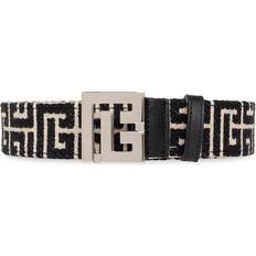 Balmain Men Accessories Balmain Monogram Buckle Belt in Gfe Ivoire/Noir Gfe Ivoire/ Noir