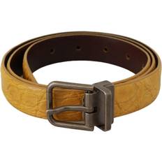 Yellow Belts Dolce & Gabbana Mens Gelb Exotische Haut Leder Grau Schnalle Gürtel