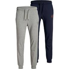 Jack & Jones Intelligence – Ljusgrå och marinblå mjukisbyxor med logga, 2-pack-Flera