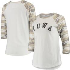 Camouflage T-shirts Camp David Women's White/Camo Iowa Hawkeyes Boyfriend Baseball Raglan 3/4-Sleeve T-Shirt