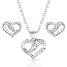 Stainless Steel Jewelry Sets Montana Silversmiths Ribbon Round My Heart Jewelry Set - Silver/Transparent