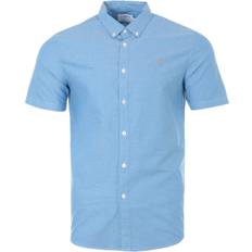 FARAH Brewer Slim Fit Short Sleeve Oxford Shirt - Mid Blue