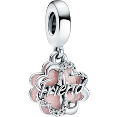 Pandora Four-leaf Clover Friendship Double Dangle Charm - Silver/Pink/Transparent