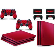 Bundle Decal Stickers giZmoZ n gadgetZ PS4 Pro Console Skin Decal Sticker + 2 Controller Skins - Carbon Red