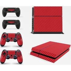 Bundle Decal Stickers giZmoZ n gadgetZ PS4 Console Skin Decal Sticker + 2 Controller Skins - Carbon Red