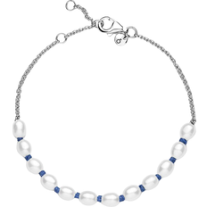 Pandora Treated Cord Chain Bracelet - Silver/Blue/Pearls