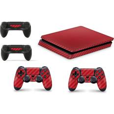 Bundle Decal Stickers giZmoZ n gadgetZ PS4 Slim Console Skin Decal Sticker + 2 Controller Skins - Carbon Red