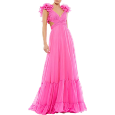 Mac Duggal Rosette Chiffon Gown - Hot Pink