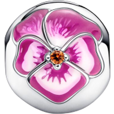Pandora Pansy Flower Clip Charm - Silver/Pink/Orange