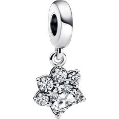 Pandora Sparkling Pet Paw Print Dangle Charm - Silver/Transparent