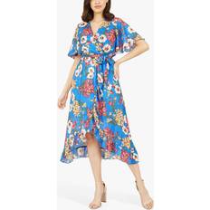Yumi Bouquet Wrap Front Midi Dress, Blue/Multi