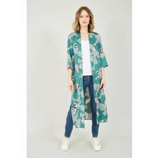 Yumi Teal Crane Satin Kimono