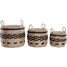 Fibra Cestas Dkd Home Decor Juego De Cestas Negro Natural Fibra 30 x 30 x 25 cm (3 Piezas) Cesta