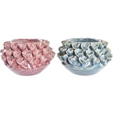 Stoneware Vases Dkd Home Decor Flower Pink Turquoise Stoneware Mediterranean (2 Units) (20 x 20 x 13 cm) Vase