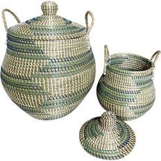 Turkoosi Korit Dkd Home Decor "Korg set Tropiskt (46 x 46 x 56 cm) Basket