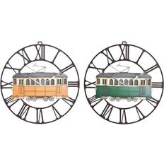 Green Wall Clocks Dkd Home Decor Wall Metal Green Yellow Vintage Train (49,5 x 3,5 x 48 cm) (2 Units) Wall Clock