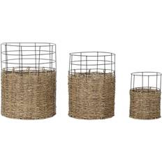 Negro Cestas Dkd Home Decor Juego De Cestas Metal Colonial Jute 35 x 35 x 45 cm Cesta