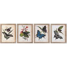 Bois Affiches Dkd Home Decor Butterflies Painting 40 x 2 x 50 cm Shabby Chic 4 Pieces Affiche