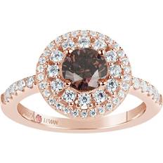 Suzy Levian Round Cut Engagement Ring - Rose Gold/Transparent/Red