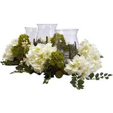 White Candlesticks Nearly Natural 9.5" Snowball Hydrangea Triple