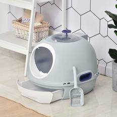 Pawhut Capsule-Shaped Cat Litter Box with Scoop 2 Drawer