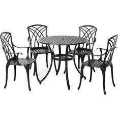 OutSunny Patio Dining Sets OutSunny Alfresco Cast Aluminium 5 Piece Garden Dining Set, Brown Patio Dining Set