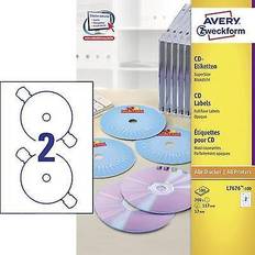 Cd etiketter AVERY Zweckform CD-Etiketter L7676-100 Ø 117 mm Papper Vit 200 st Permanent Opak, Utskrivbara fram till kärnhål Bläck