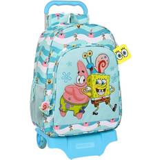 Hvite Skolesekker SpongeBob School Rucksack with Wheels Stay positive Blue White (33 x 42 x 14 cm)