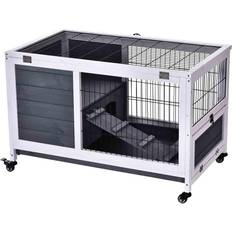 Pawhut Pets Pawhut Wooden Indoor Rabbit Hutch Elevated 2-Floor Bunny Cage 90x53x59cm