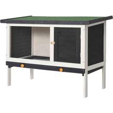 Pets Pawhut Wooden Rabbit Hutch Bunny Cage Openable Roof