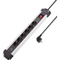 Sygonix SY-4755604 Surge protection power strip Silver, Black 1 pc(s)